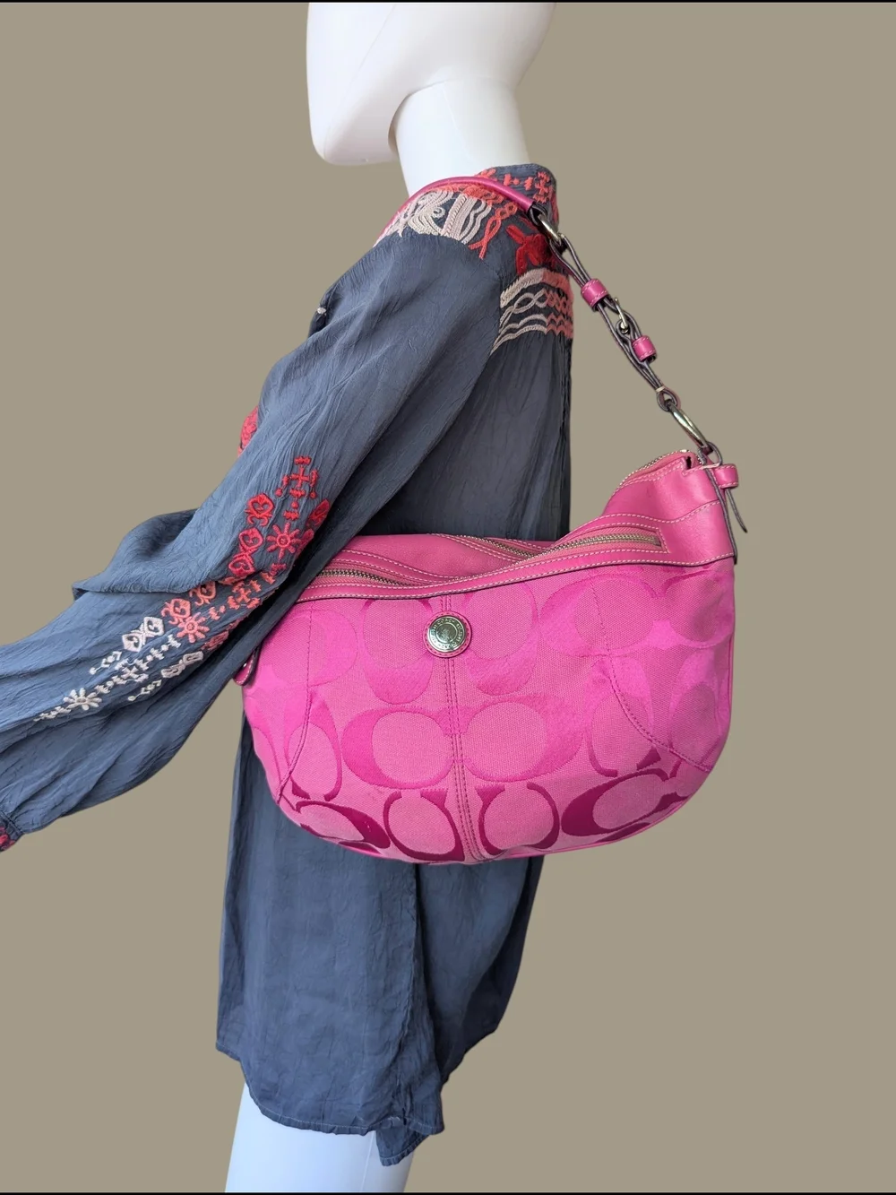 Coach Pink Signature Hobo Shoulder Bag
